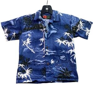 Hawaiian Shirt Boys 6 Hawaii Islands Palm Trees Beachy‎ Coastal Button Down